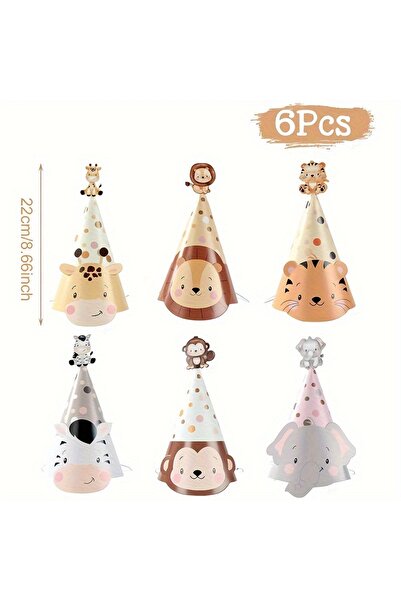 Choice 6pcs 6pcs Woodland Theme Paper Hat,Jungle Safari Birthday Party Decora...