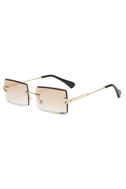 Choice نظارات رياضية عصرية بدون إطار مستطيلة الشكل مضادة للضوء، لونها بني ذهب...