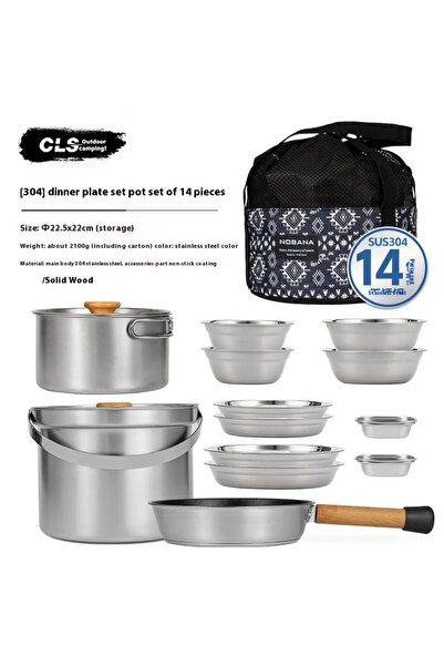 Choice طقم أواني طهي للتخييم من نوبانا، 14 قطعة، 22 قطعة، مصنوع من الفولاذ ال...