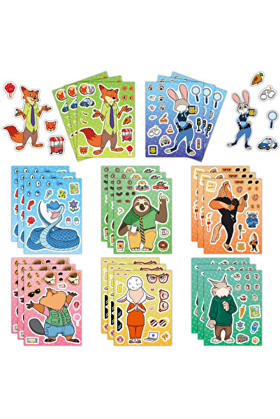 Choice 16 ورقة (8/16 ورقة) ملصقات أحجية ديزني أنمي لصنع وجه، زوتوبيا، رسوم مت...