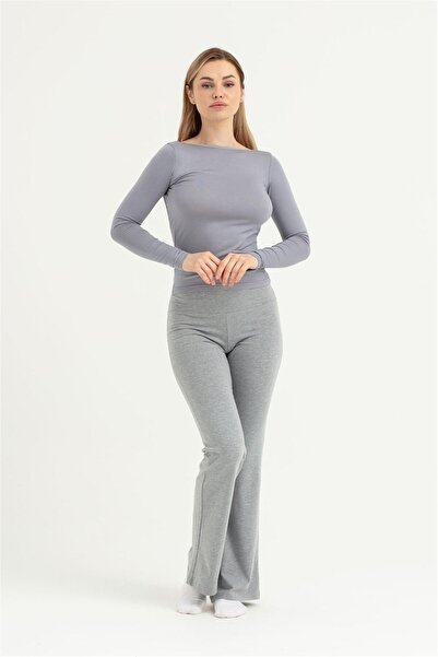 OBJE Women's Gray Viscose Long Sleeve Backless Body