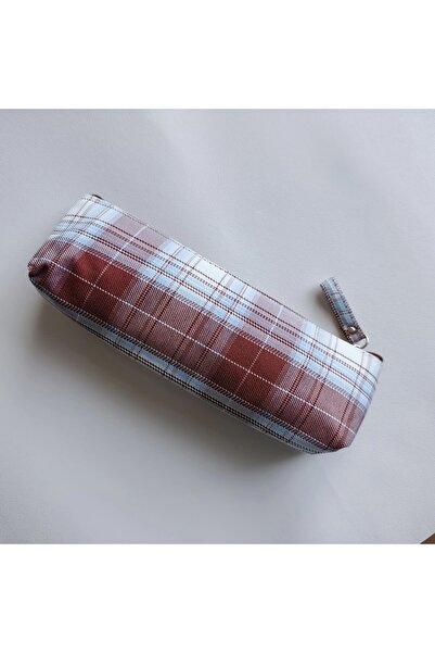 Choice Red Plaid Colorful Plaid Cloth Pencil Case, Large Capacity, Portable, ...
