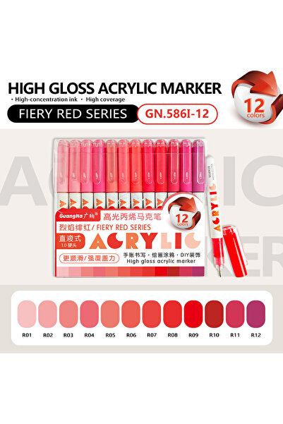 Choice أقلام طلاء أكريليك GN-586-I، 12 لونًا، برؤوس فرشاة، مناسبة للرسم على ا...