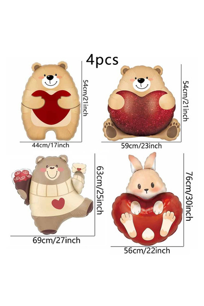 Choice مجموعة أخرى من بالونات الدببة على شكل قلب، 4 قطع، بالونات دب كرتوني وا...