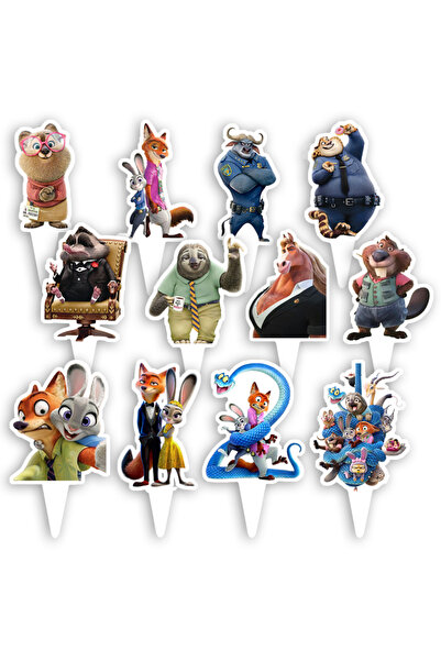 Choice1 12pcs set Cake Topper 12pcs Zootopia Cupcake Toppers Paper Judy Nick ...
