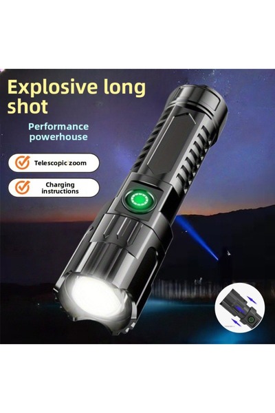 Choice مصباح يدوي خارجي متعدد الوظائف قابل للتكبير، أسود اللون، فائق السطوع و...