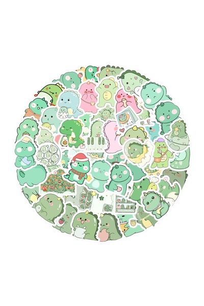 Choice 50PCS 50PCS Green Cartoon Dinosaur Waterproof Stickers For Helmet Bicy...