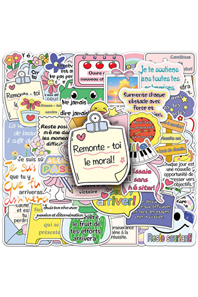 Choice مجموعة من 50 ملصقًا فرنسيًا ملهمًا، ملصقات نصية لطيفة برسومات كرتونية ...