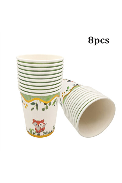 Choice ٨ أكواب ورقية، كيس واحد من مناديل ورقية مزينة برسومات حيوانات الغابة (...