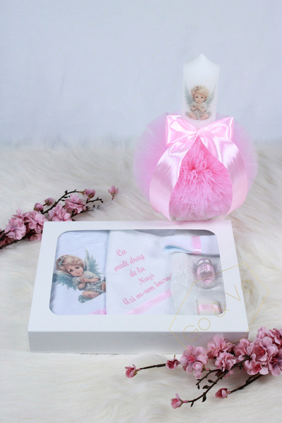 GoVo Kids Set complet trusou botez cu lumânare, Ingeras Baby – Trusou elegant...