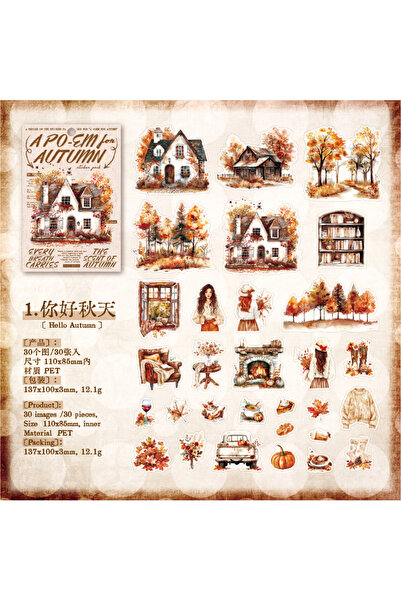 Choice 6 30 Sheets Autumn Fall Leaves Theme PET Stickers for DIY Craft Scrapb...