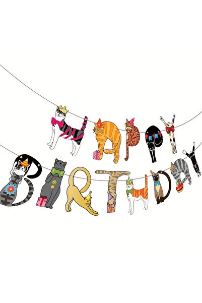Choice 1 set Cartoon Cat Birthday Party Decorations Pet Theme Party Banner Fe...