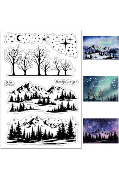 Choice AECH08-06447 Pine Tree Forest Mountain Scenery Clear Silicone Stamp St...
