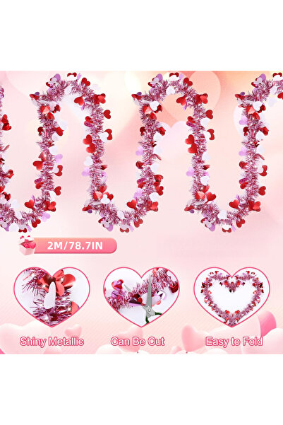 Choice STYLE A 2M Valentines Heart Tinsel Garland Decorations, Valentines Day...