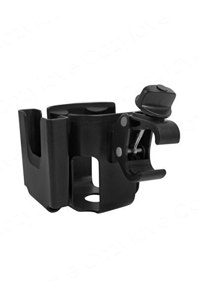 Choice1 حامل أكواب كبير الحجم أسود اللون لعربة الأطفال، مزود بفتحة للهاتف، قا...