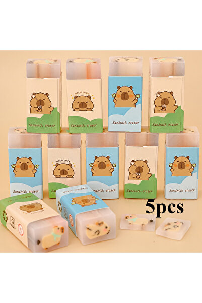 Choice 5pcs Cute Capybara Kapibala Sandwich Painting Eraser False Debris Clea...