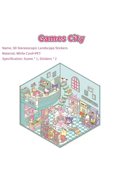 Choice3 D-1Set 3D Cartoon Sanrio Hello Kitty Sticker Cute Cabin Scene DIY Sta...