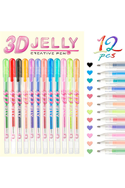 Choice 12 قلم جيلي ثلاثي الأبعاد من شاندز، رأس قلم 1.0 مم، حبر ملون، مثالي لل...