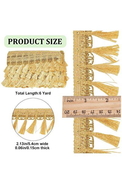Choice M AECH06-10878 6 Yards Gold Fringe Tassel Trim 2.13” Polyester Fibre F...