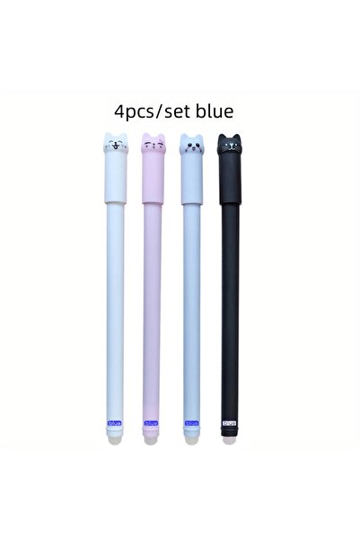 Choice 4pcs blue 4/8/12pcs Creative Cat Erasable Gel Pens Set 0.5mm Washable ...