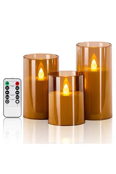 Choice golden 3-piece set (6in\5in\4in) LED flameless electronic candle light...
