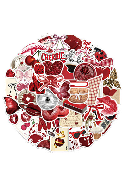 Choice ٥٠ قطعة من ملصقات تزيينية للبنات بلون الكرز، مثالية لتزيين دفاتر القصا...