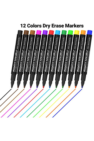Choice 12 Colors Magnetic Dry Erase Markers Fine Point Tip White Board Marker...