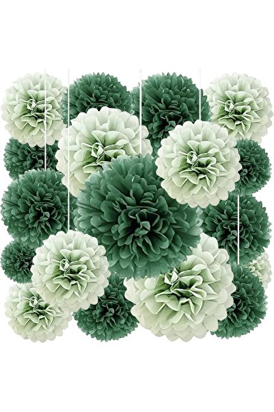 Choice ٢٠ قطعة من كرات البوم بوم الورقية باللون الأخضر الداكن والأخضر الزيتون...