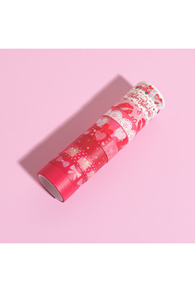 Choice شريط واشي أحمر ١٠ لفات لعيد الحب، بنقشة رسالة حب وردية ونقشة حلوى، شري...