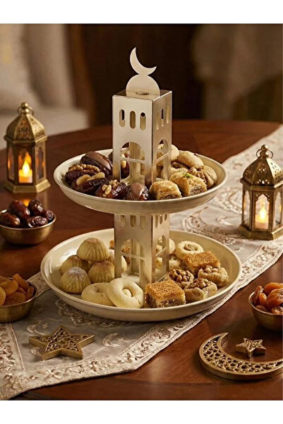 Noor High-quality, two-tiered serving platter, mounted on an iron pole, featu...