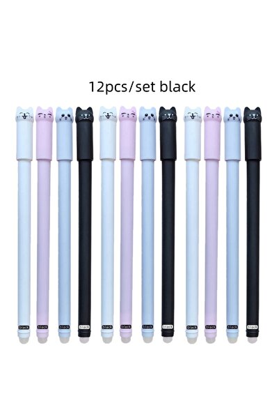 Choice 12pcs black 4/8/12pcs Creative Cat Erasable Gel Pens Set 0.5mm Washabl...