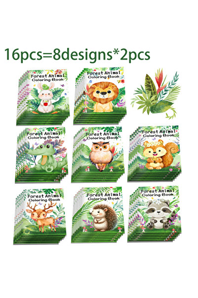 Choice TY058-16pcs كتاب تلوين للأطفال، 16 قطعة، رسومات حيوانات الغابة الكرتون...