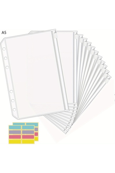 Choice A5 12 Pcs Clear PVC Zippered Binder Pocket, A5/A6 Size, File Storage w...