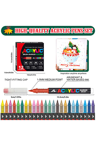 Choice 12colors 12 Colors Acrylic Paint Pens Markers Brush Tip Paint Markers ...