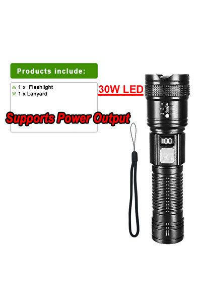 XIWANGFIRE مصباح يدوي ZOOM أسود عالي الطاقة بتقنية LED، قابل لإعادة الشحن من ...