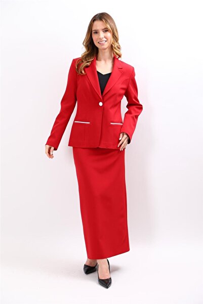 ÖNDER ÖZSOY Garnili Single Button Classic Jacket & Long Pencil Skirt Women's ...