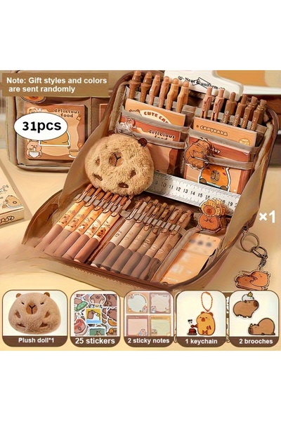 Choice مجموعة أدوات مكتبية على شكل حيوان الكابيبارا، 31 قطعة، مقلمة لطيفة على...