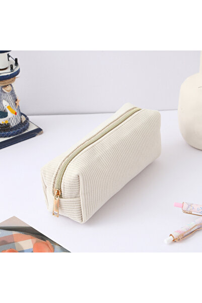 Choice white 1 PC Striped Solid Color Pencil Case Portable Stationery Storage...