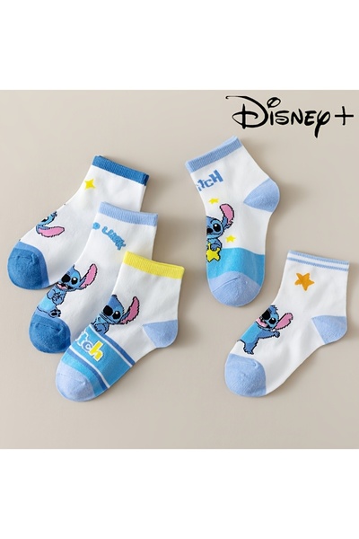 Choice 19-23cm 5 Pairs Disney Stitch Kids'Socks-Cute Cartoon Design With Stit...