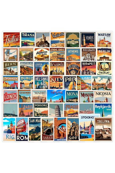 Choice1 عبوة من 50 قطعة، 30/50 قطعة، ملصقات لمعالم أوروبية شهيرة، أكواب ماء، ...