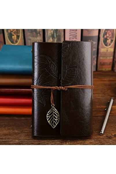 Choice Coffee-1pc Vintage Leaf Hand Book Faux Leather Notebook - 75 Sheets Kr...