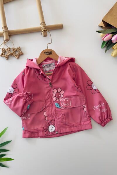 Minigimin Cicileri My Little One's Floral Printed Girls' Hooded Raincoat - Dr...