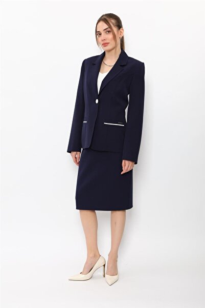 ÖNDER ÖZSOY Garnili Single Button Classic Jacket & Short Pencil Skirt Women's...