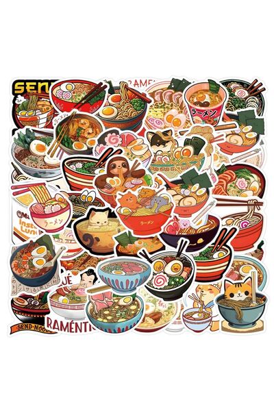 Choice 55pcs 55Pcs Kawaii Ramen Graffiti Stickers Set Anime Food Stickers Wat...