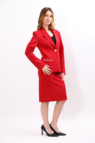 ÖNDER ÖZSOY Garnili Single Button Classic Jacket & Short Pencil Skirt Women's...