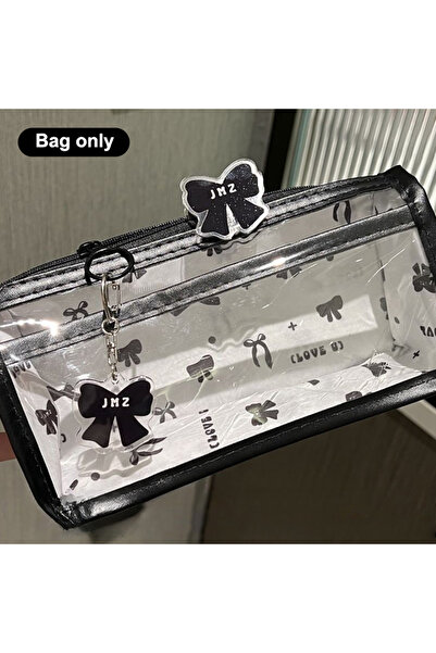 Choice Black Cartoon Translucent Pencil Case Multi-layer Vertical Large-capac...