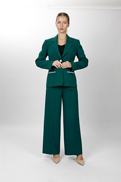 ÖNDER ÖZSOY Garnili Single Button Classic Jacket & Classic Palazzo Women's Tr...