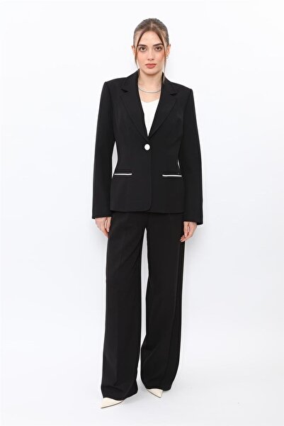 ÖNDER ÖZSOY Garnili Single Button Classic Jacket & Classic Palazzo Women's Tr...