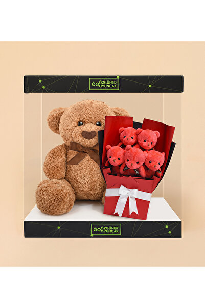 Özgüner Oyuncak هدية خاصة لعيد الحب: دمية دب قطيفة في صندوق هدايا وباقة دمى د...