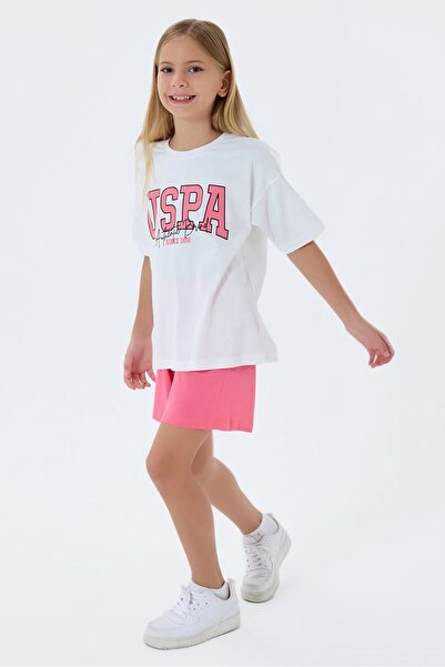 U.S. Polo Assn. U.S.POLO ASSN US2521-4 Set de pantaloni scurți pentru fete, alb